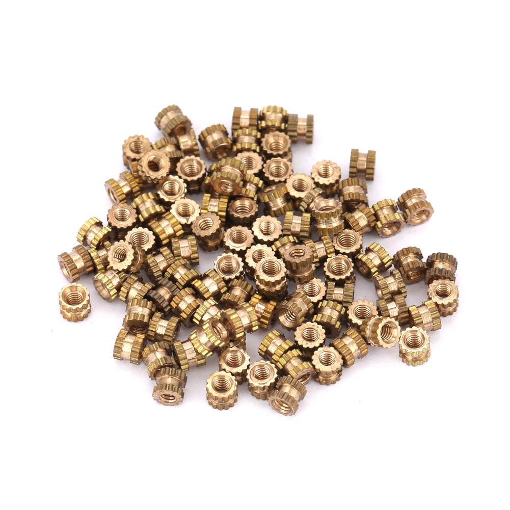M2 Brass Cylinder Knurled Round Molded In Insert Embedded Nuts (M2*4*3.5; 100pcs)