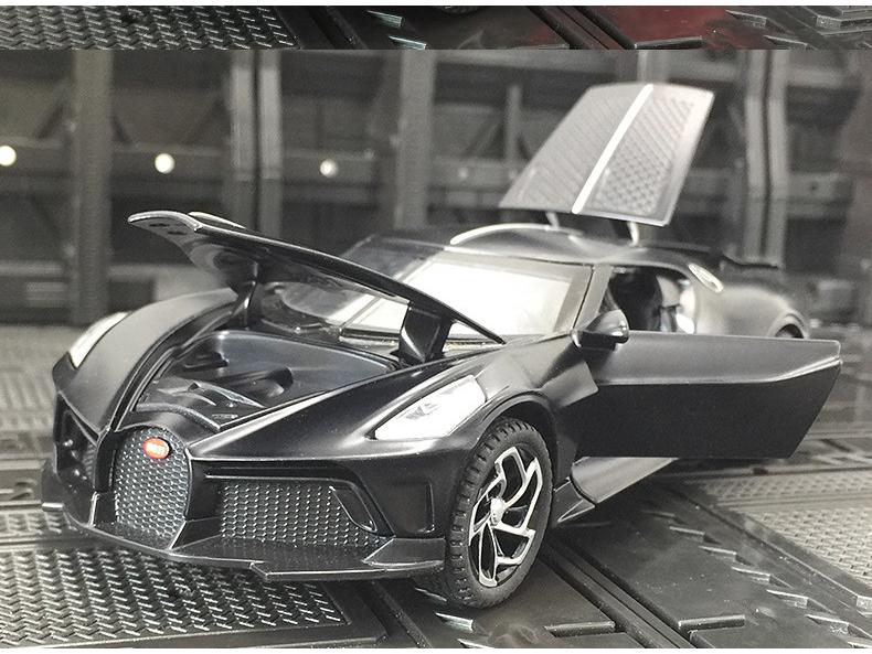 Haodi A3201 Black Night Bugatti Model with Sound & Light, Pull-Back Action, and 4 Opening Doors