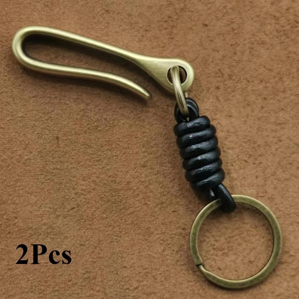 2Pcs Creative U Buckle Retro Punk Cowhide Key Chain for Men Handmade Cowhide Rope Braided Car Keychain Keyring Accessories