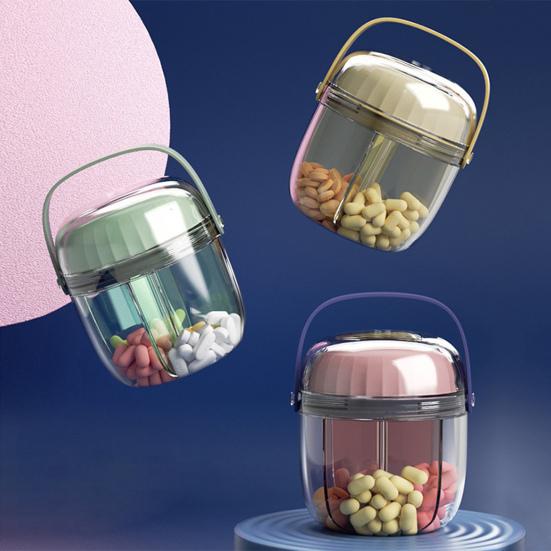 

Pill Case Good Sealing Moisture-proof Transparent Visible Mini 4 Grid Weekly Rotary Pills Storage Box for Travel L зелёный