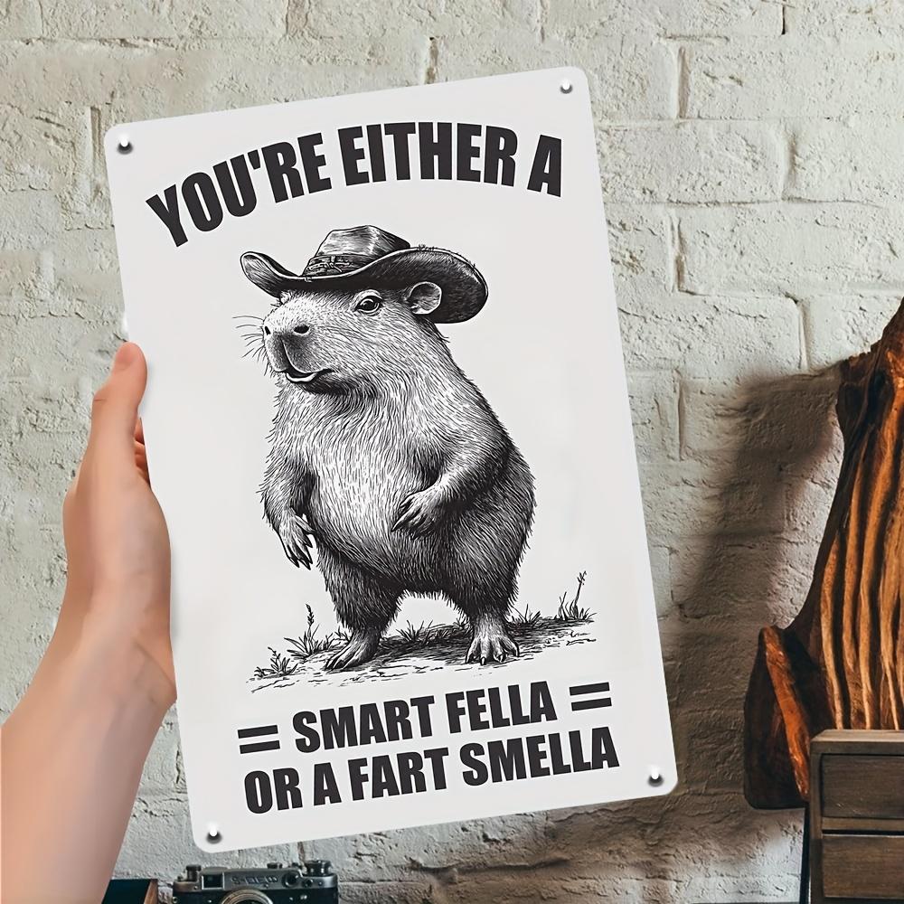 

Funny Cowboy Capybara Youre Either A Smart Fella Metal Tin Sign Wall Decor 20x30cm（7.8x11.8inch）