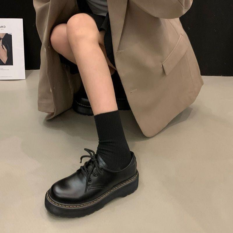 Retro Single Shoes Flat Bottom Round Head Lace-up Versatile Student Shoes Small Leather Shoes Spring and Autumn New Models