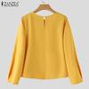 ZANZEA Women Casual Bows Patchwork Long Sleeve Loose Blouse