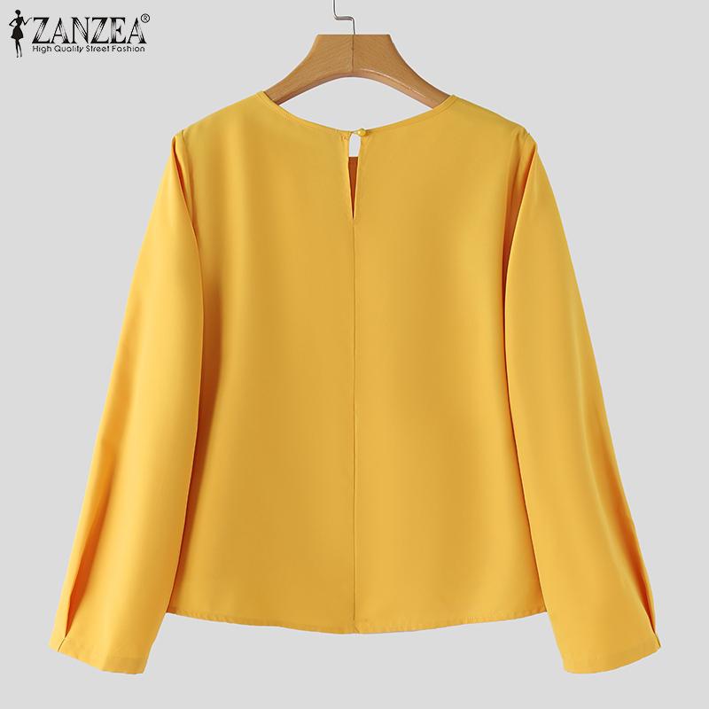 ZANZEA Women Casual Bows Patchwork Long Sleeve Loose Blouse
