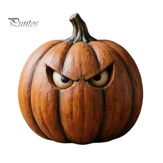 Decorative Holiday Pumpkin Crafts Halloween Wooden Figurine, Rustic Spooky Ornament, Fall Charming Autumn Window Sill Accents Table Centerpiece
