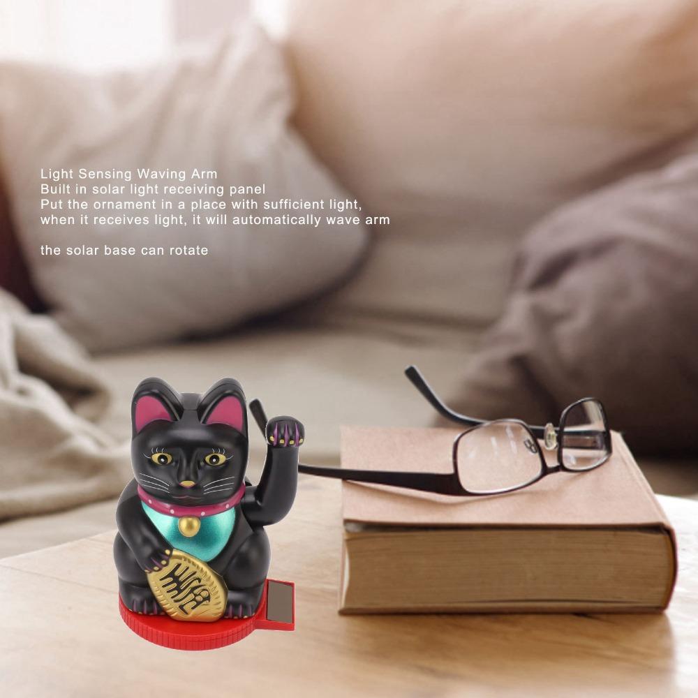 Plastic Rotatable Base Fortune Cat Solar Induction Cat Figurine Home Decoration