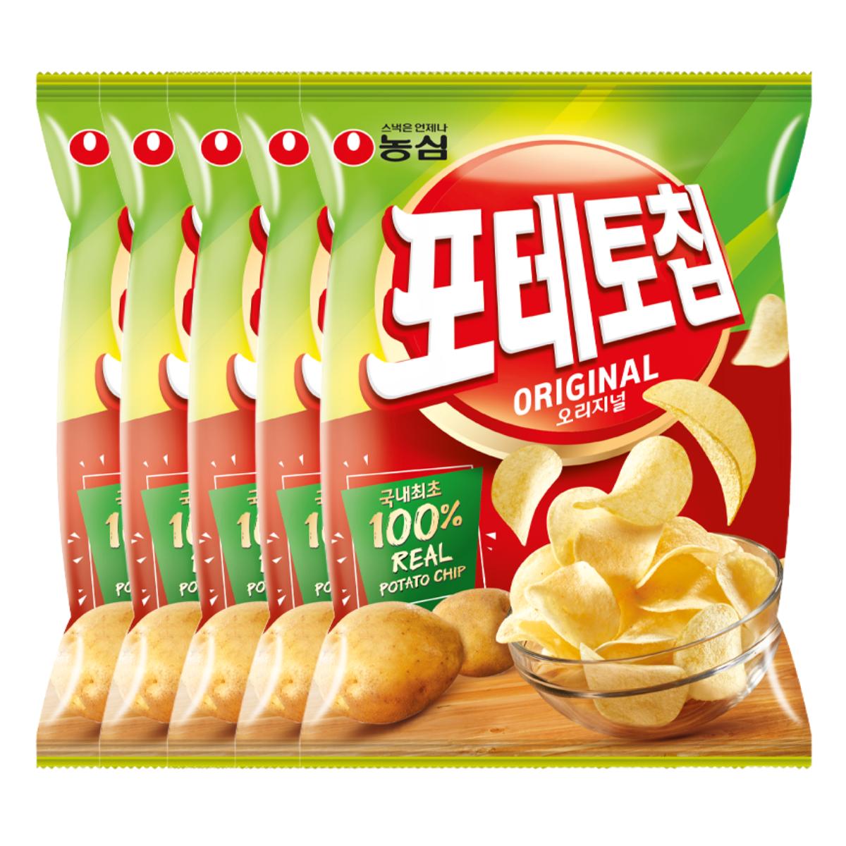 Zemiakové lupienky Nongshim Originálne chrumkavá a slaná zemiaková pochúťka 60 g x 5 balení red