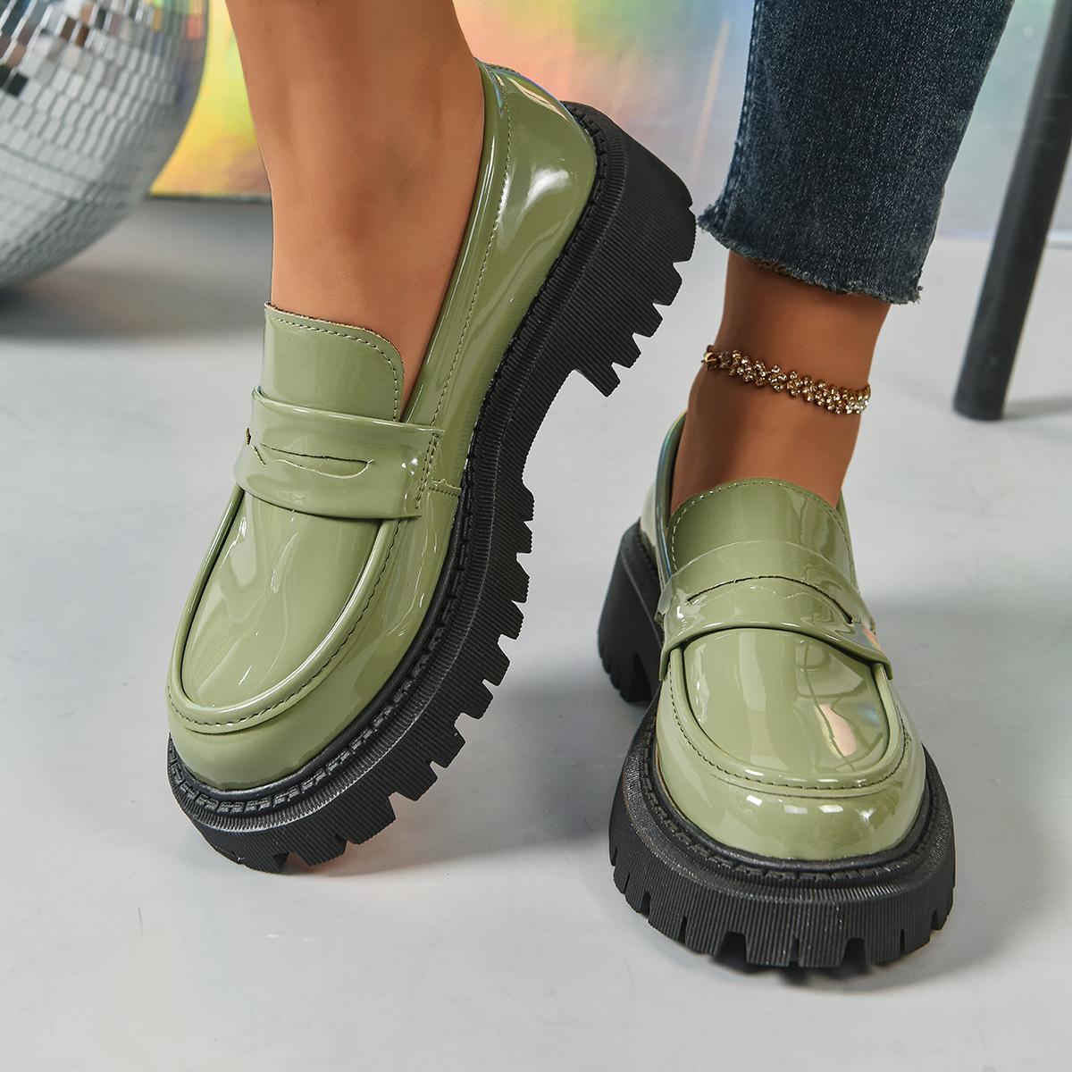 Весенне-осенние кожаные туфли с блестящей кожаной поверхностью и толстой подошвой женские одинарные туфли десяти цветов туфли лоферы размеры 35-42 35 2750₽