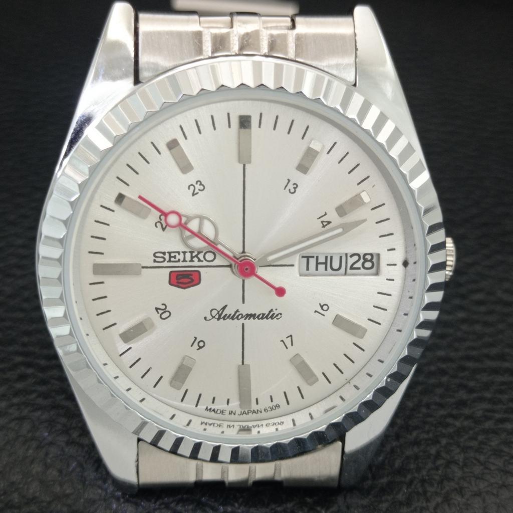 VINTAGE SEIKO 5 AUTOMATIC 6309A REFURBISHED JAPAN MENS SILVER WATCH A442837-1