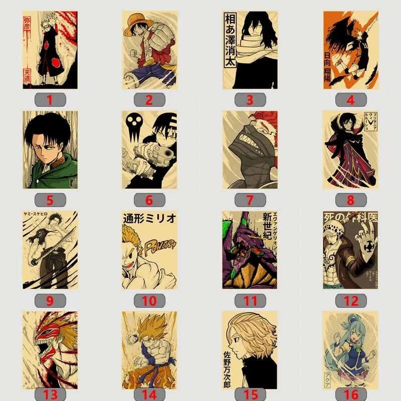 Classic Anime Figure Posters Vintage Kraft Paper Wall Art Painting Pictures Living Room Decor Bar Cafe Home Decorative Mural