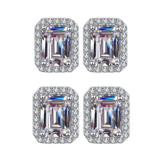 1 Pair Stud Earrings Square Geometric White Cubic Zirconia Clear Ice-Like Stone Ear Studs Retro French Style Jewelry Accessories