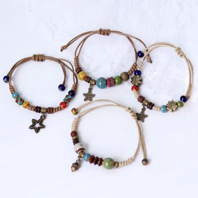 Wax Rope Ceramic Wood Bead Star Pendant Bracelet Niche Versatile High-end Bracelet Light Luxury Fashion Temperament Jewelry Women