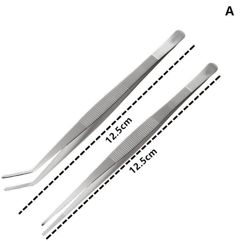 2Pcs Non-slip Stainless Steel Food Tweezers Straight Curved Tip Utensils for Home Kitchen Cooking BBQ Seafood Prep A