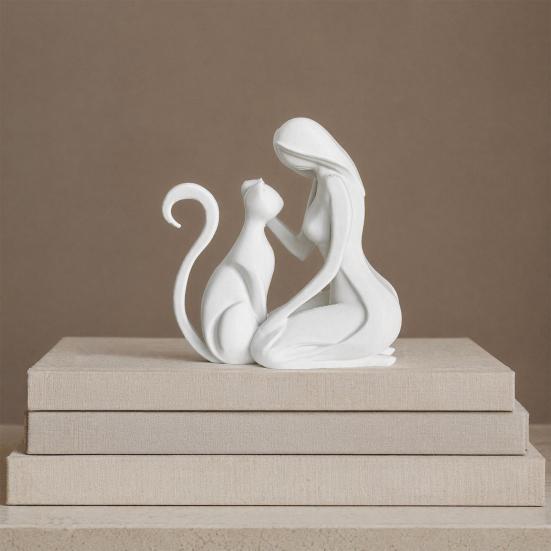 Baizihuahu 3D Printed Sculpture, Woman And Cat Shape, Matte Finish Durable Figurine, Light Luxury Style Ornament for Home Decor