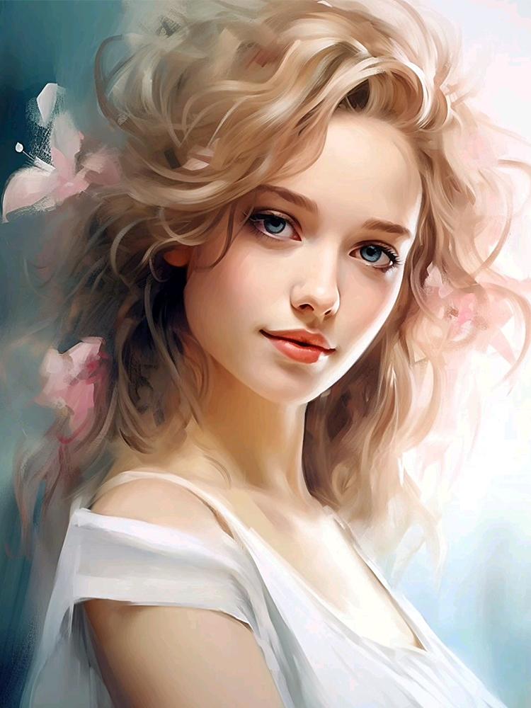 5DDIY Diamantmalerei Weibliches Porträtbild Vollquadrat Rund Diamantstickerei Porträt Mosaik Blume Heimdekoration