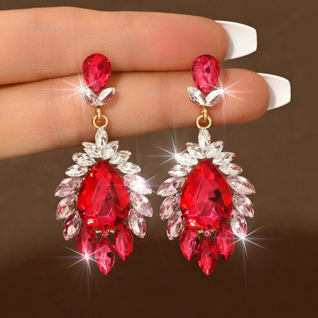 Square Big Red Festive Earrings Wedding High-End Sense Rhinestone Earrings Pendant Temperament Women'S Earrings
