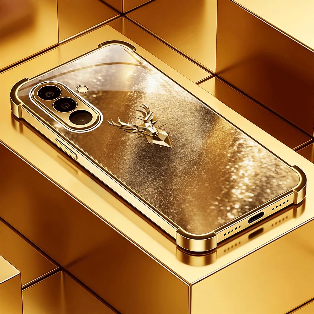 Geometrisches Hirschkopfmuster Glas Handyhülle geeignet für Samsung Galaxy S26 S25 S24 S22 S21 S20 FE/Ultra/Plus Anti-Drop-Hülle