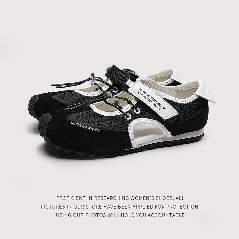 French Light Mouth Mary Jane Shoes Single Shoes Women'S Summer Velcro Flat Silver Mesh Ballet Training Shoes