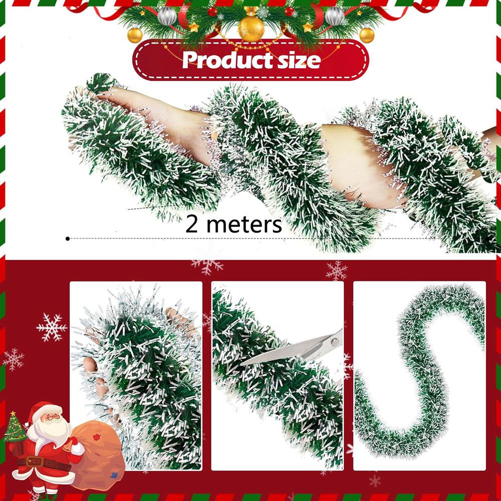 1-4pcs 2 Meters Green Silver Christmas Garland Twist Hanging Swag for Christmas Tree Decorations Party Outdoor Home Xmas Decor