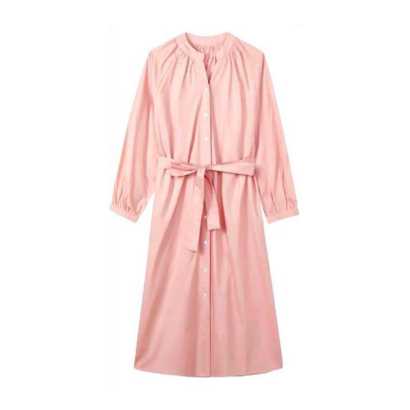 Korean Style Petite Maternity Pink Long-Sleeved Dress for Early Autumn 2026 M