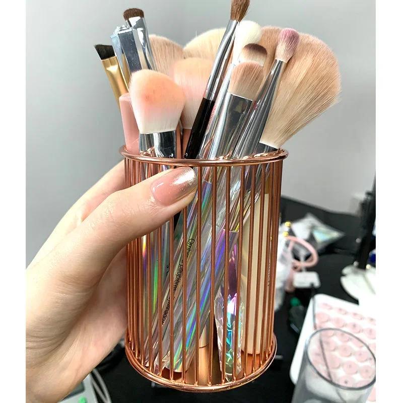Cylindrical Storage Box for Cosmetics Makeup Brushes, Lipstick Brush, Pen Holder Organizer, Wrought Iron Pen Storage