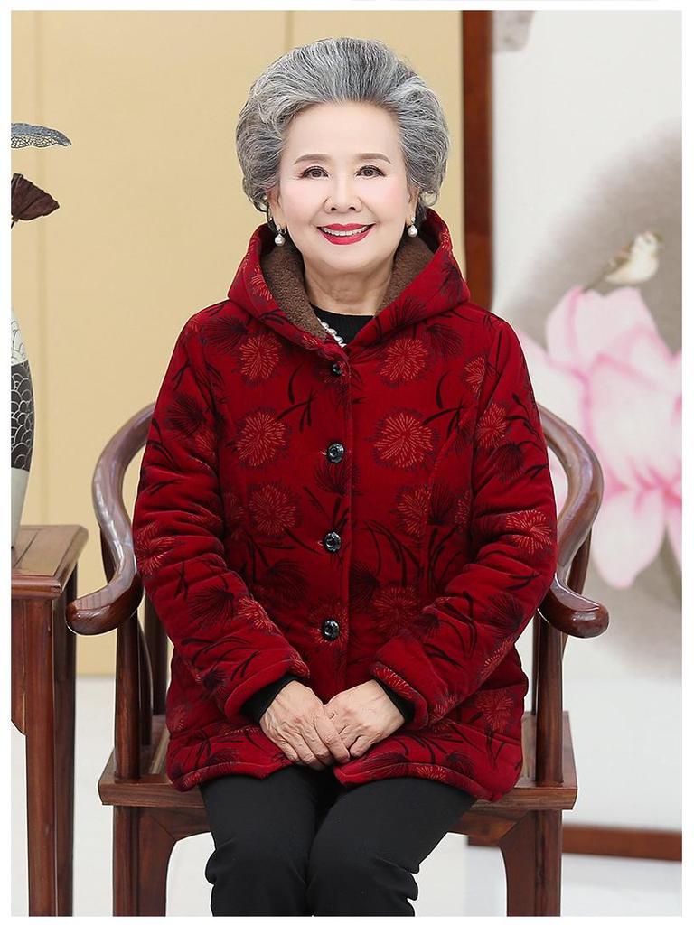 Grandma's Hooded Winter Coat: Thickened Cotton-Padded Jacket for Middle-Aged and Elderly Women