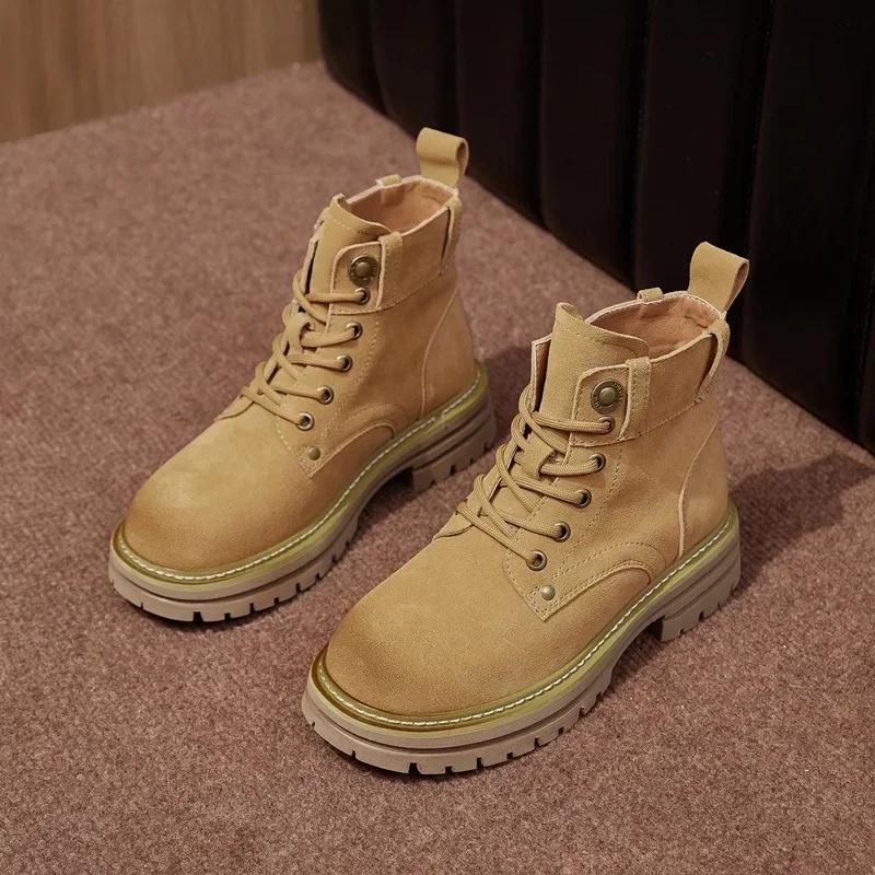 

Модные ретро-сапоги из коровьей замши на платформе для женщин, осень-зима, новые дизайнерские повседневные женские туфли с увеличенным каблуком, модные рабочие ботинки для женщин 33