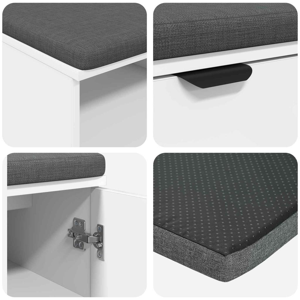 Hallway Bench with Cushion Shelf and Door White 100 X 38 X 46 Cm