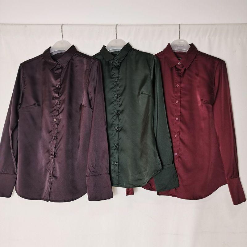 Export Fashion Original Single Cut Label Peter Pan Collar Long Sleeves Shirt Women's Acetate Silks and Satins Basic Style Business Shirt Base