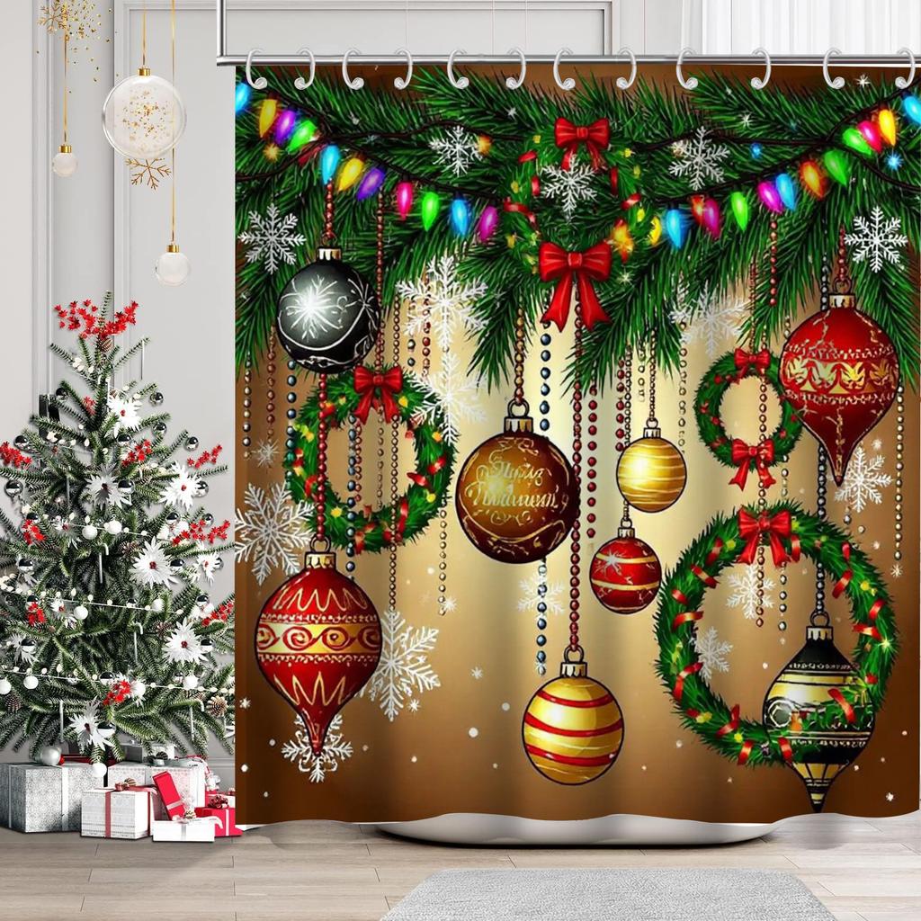 Christmas Tree Shower Curtain, Bathroom  Shower Waterproof Curtain with 12 Hooks, Fish Shaped Home Decoration, Free Delivery