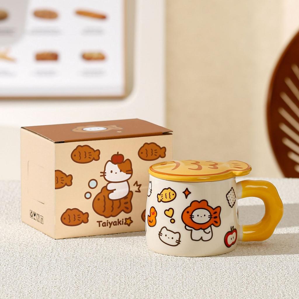 Cute Cat Graffiti Style Ceramic Cup Home Cartoon Mug Creative Souvenir Taiyaki Water Cup for Girls