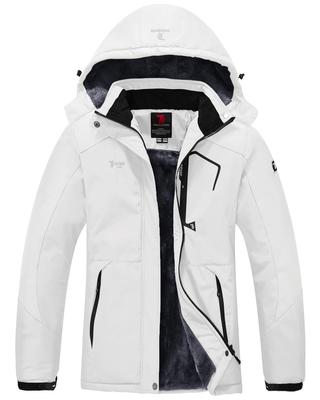 YSENTO Winter Jacket with Fleece Stand and Detachable and Warm for and Motorcycle White Women's Lining, Collar, Hood, Windproof, Water-Repellent,