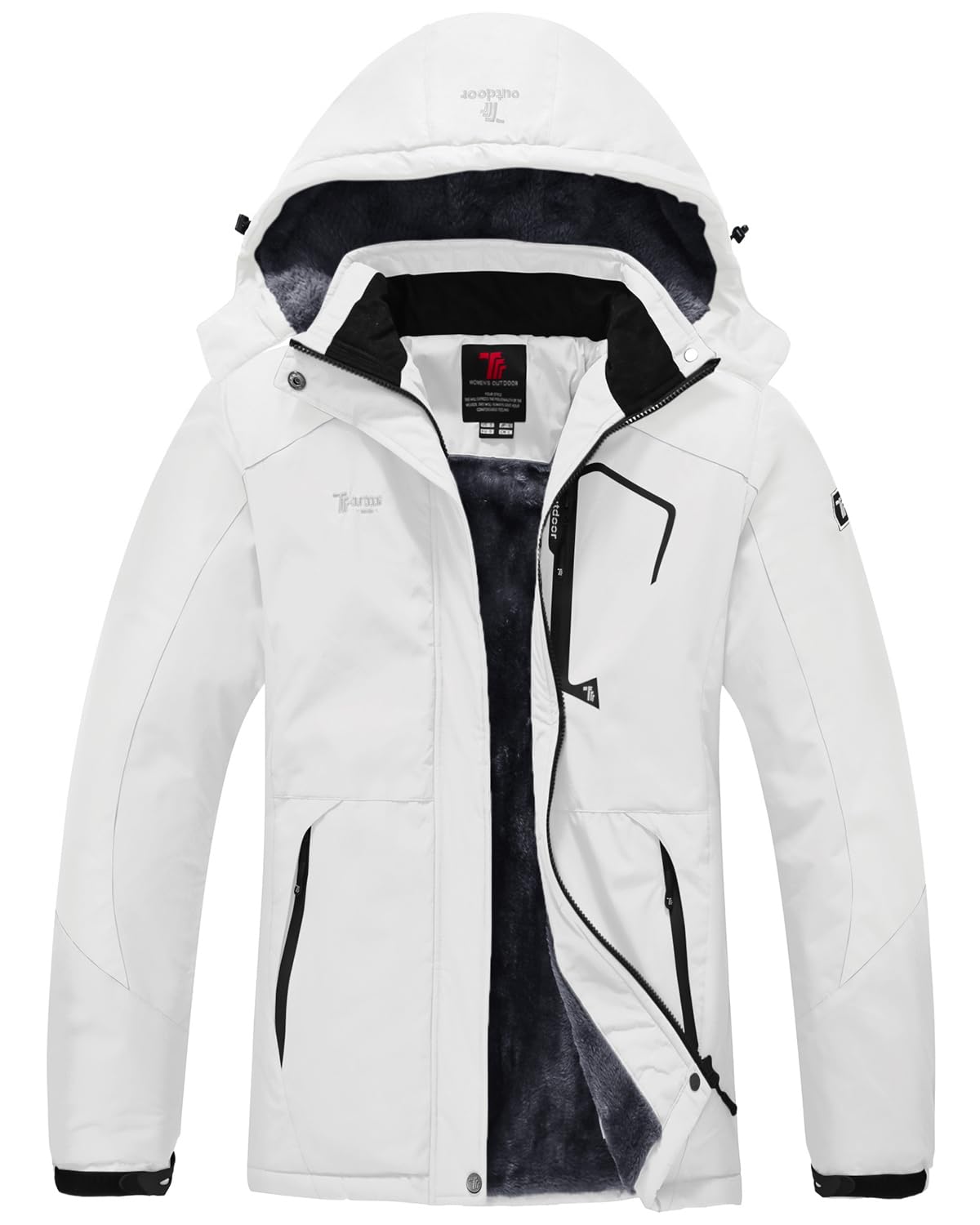 

YSENTO Winter Jacket with Fleece Stand and Detachable and Warm for and Motorcycle White Women s Lining, Collar, Hood, Windproof, Water-Repellent,