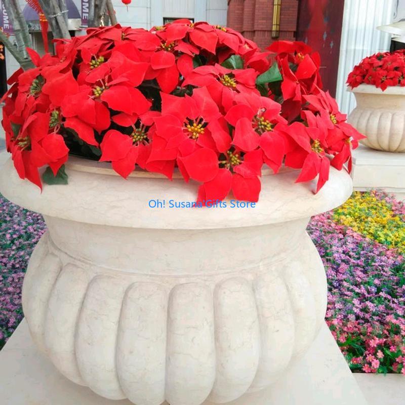 

090D Artificial Silk Poinsettias Flowers Centerpiece Bouquet Christmas Home Decor червоний