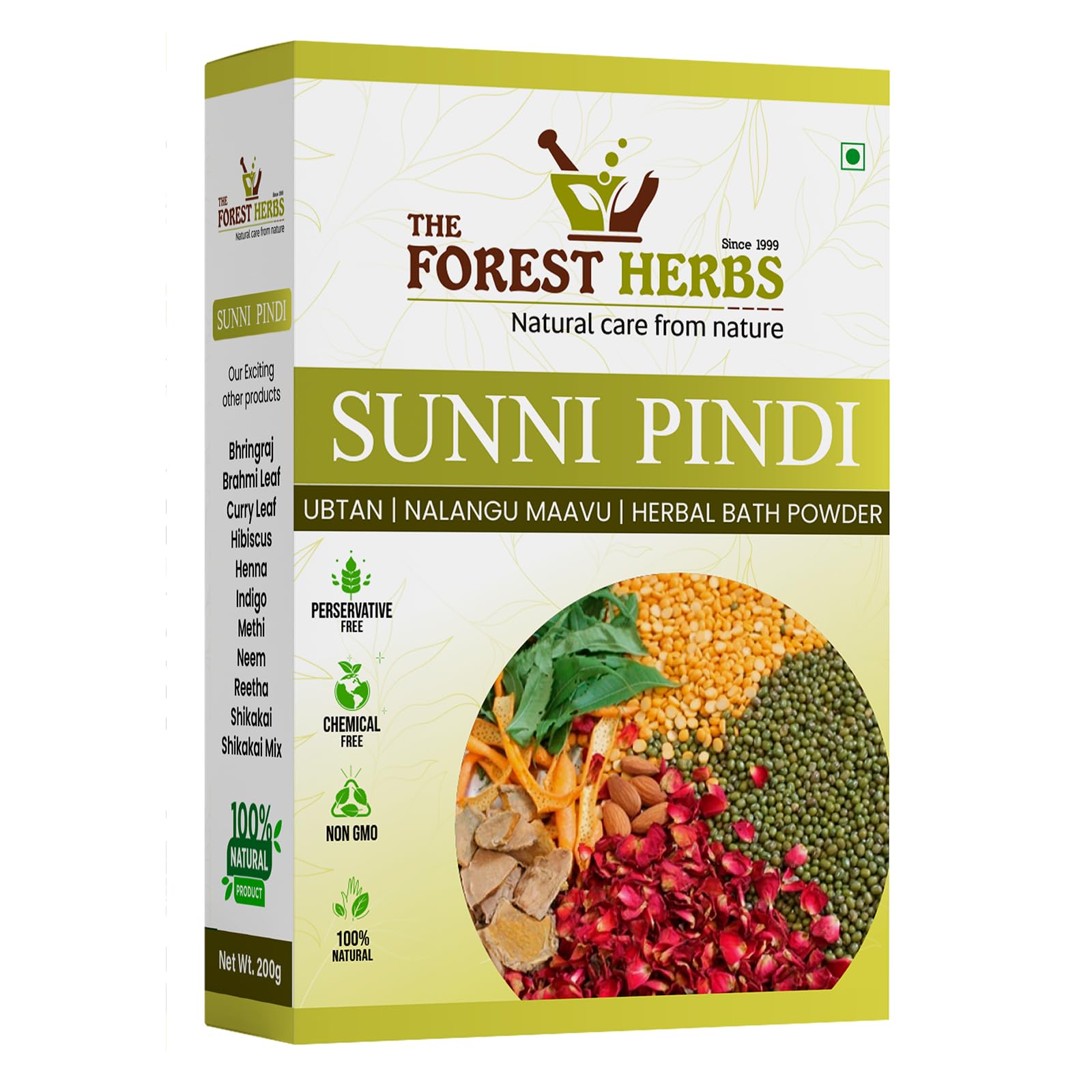 The Forest Herbs Natural Care From Nature Sunnipindi Herbal Bath Powder Ubtan Body Scrub Face Pack - Tan Removal - Ancient Ayurvedic Healing - Enriche