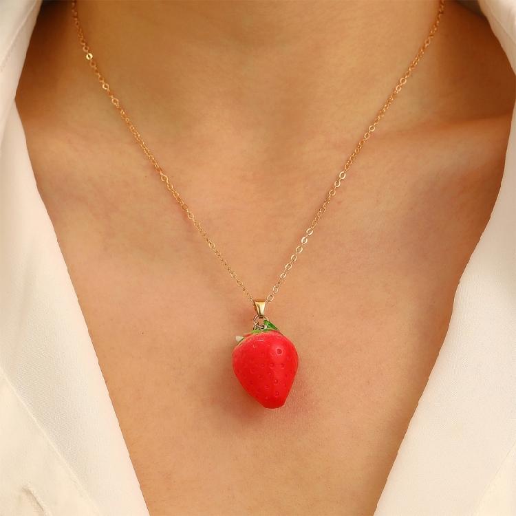 Stylish Strawberry/Peach Pendant Necklace Chain Necklace Handmade Fruit Pendant Necklace Perfect for Party Everyday Wear