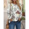 Round Neck 3D Mushroom Printed Top Casual Long Sleeved Women's T-shirts - Soft Medium Stretch Polyester Fabric Spring and Autumn Relaxed Fit Clothing