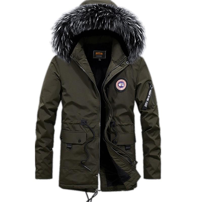 Mens Thick Warm Cotton Puffer Coat Mid-Length With Detachable Faux Fur Collar Casual Winter Outerwear Adults