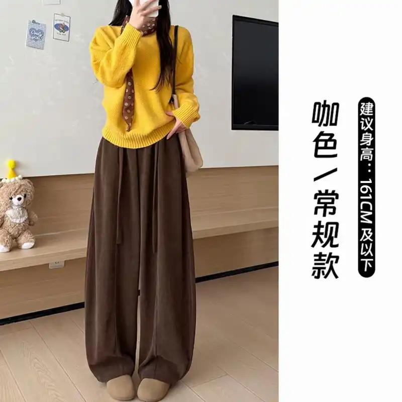 2025 Autumn Winter New European Cotton Wool High-waist Wide-leg Pants Slim Casual Pants