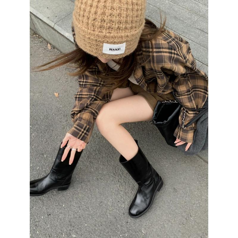 

Ретро черные ботинки осенние тонкие новые с широким голенищем средней длины сапоги-сигареты с юбкой рыцарские короткие ботинки 40