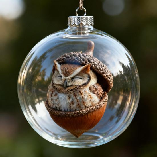 Forest Animal Acorn Clear Ball Ornaments Plastic Christmas Hanging Ball with Cozy Pine Cone Animal for Winter Xmas Tree Decor