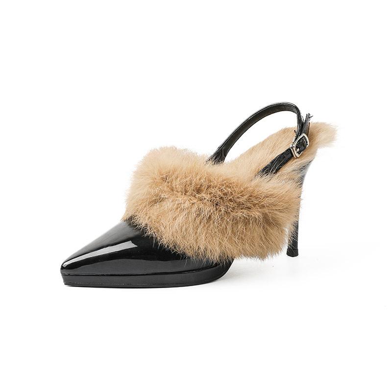 

High Heel Pumps for Ladies Elegant Thin Heels Short Plush Women s Sandals Fashion Autumn Winter Ankle Straps Tacones Size 34-42 34