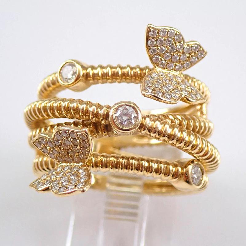 2026 European and American Dynamic Butterfly Elegant Ring for Women, High End Trendy Ladies, Multi Layer Design Zircon Zircon 8