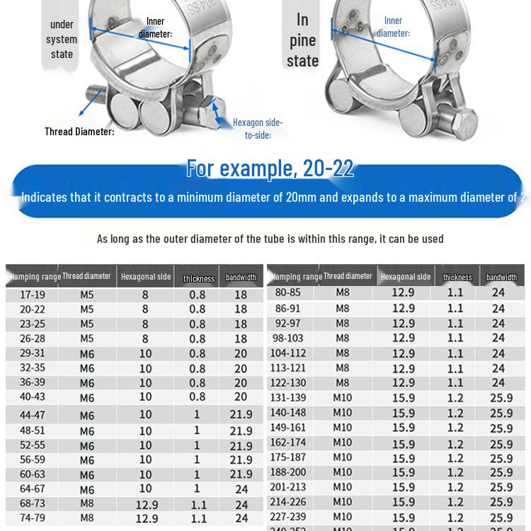 European 304 Stainless Steel Hose Clamp for Water and Oil Pipes