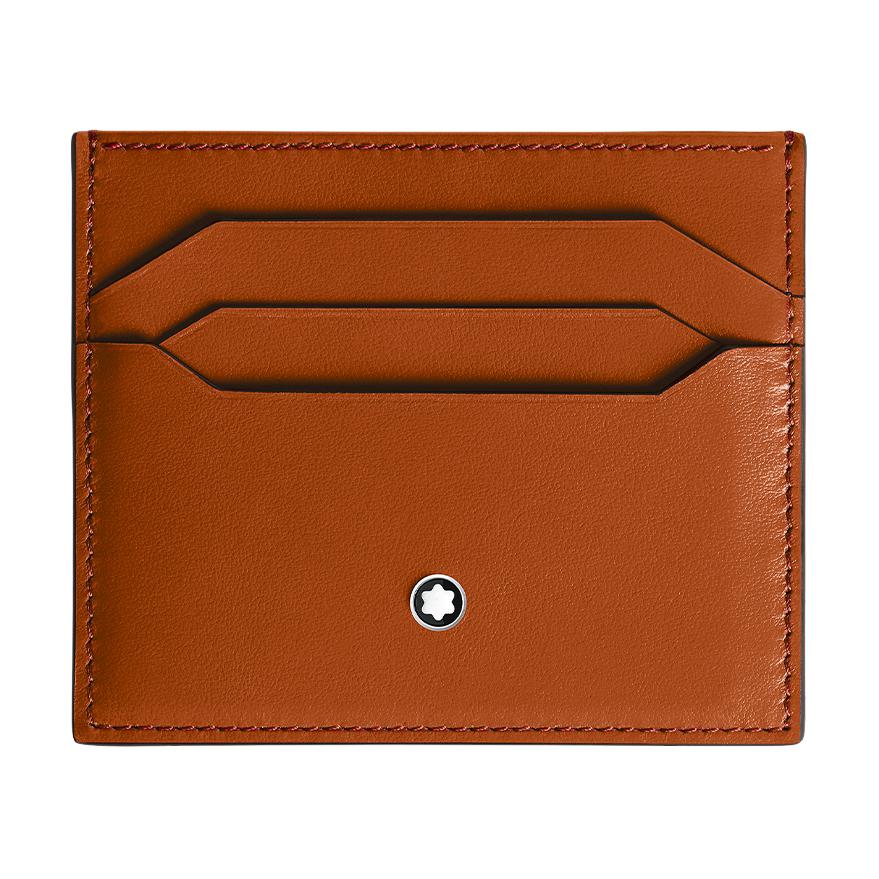Montblanc Meisterstück Hexagonal White Star Logo Full Grain Leather Card Holder Men Card Holder Caramel-Brown 198810 Basic Set (Bag+Dust Bag)