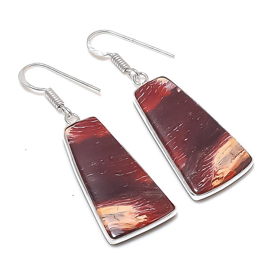 Natural Red Snakeskin Gemstone 925 Sterling Silver Jewelry Earring 1.97 AEE-10684