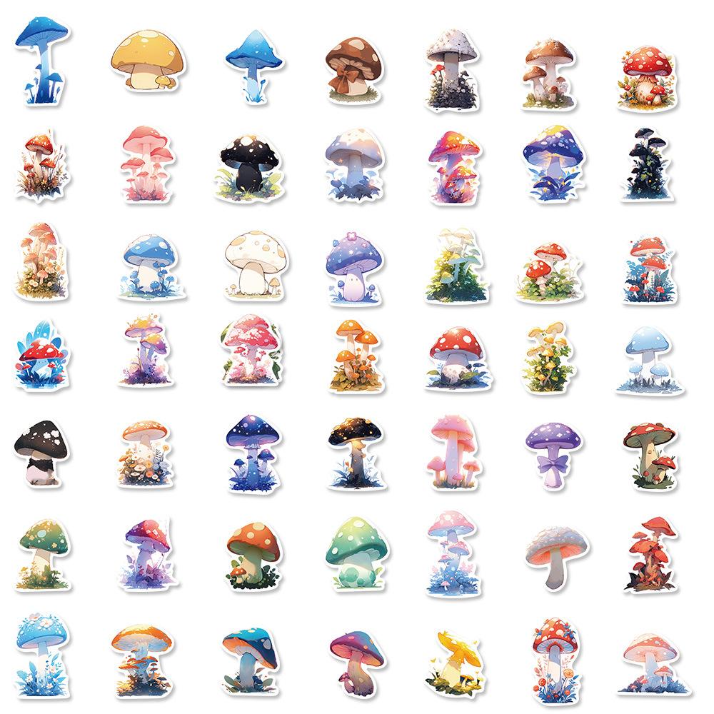 50PCS Cartoon Watercolor Mushroom Graffiti Sticker Guitar Notebook Stationery Suitcase DIY Waterproof Sticker