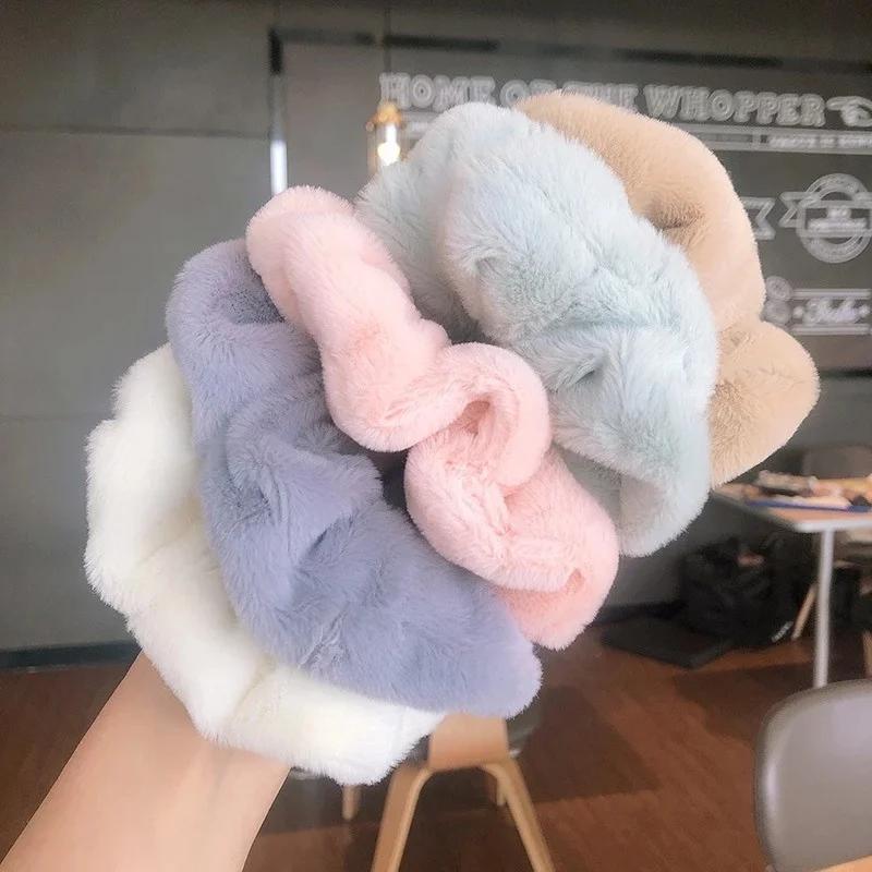 Winter Warm Soft Elastic Hair Band Scrunchies for Women Girls Cute Plush Multicolor Rubber Band Loop Braiding Accessories