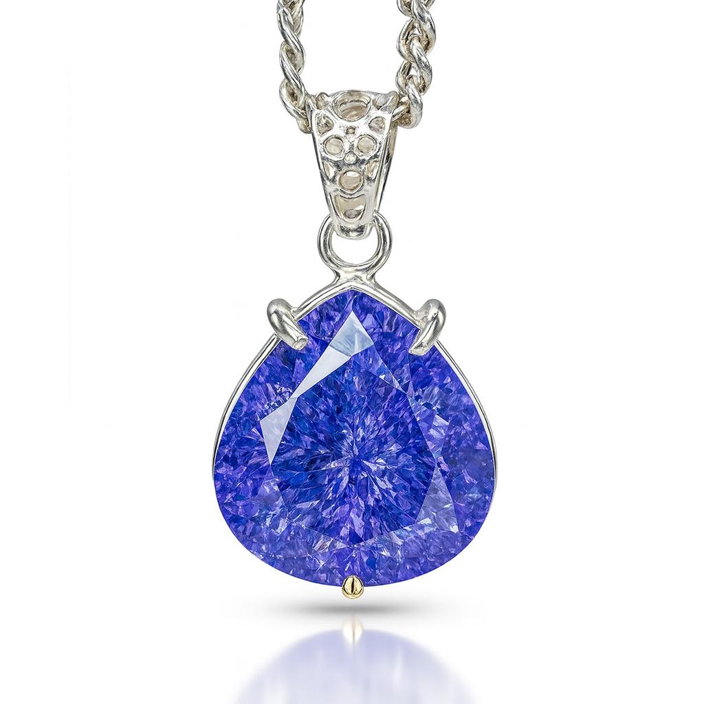 CERTIFIED 54 Ct Natural Sapphire 925 Sterling Silver Purple Pear Cut Pendant AI-111-NS