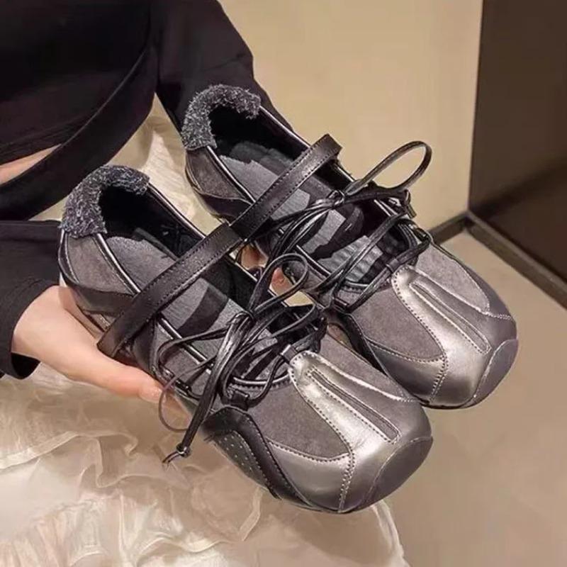 Fashion Spring 2025 Ballet Flats Spor Square Head Mary Janes Cross Strap Magic Sti Function Sle Low Heel Flat Bot  Color